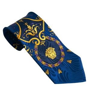 Gianni Versace Medusa Baroque Tie Blue Silk Animal Print Miami Luxury Bold